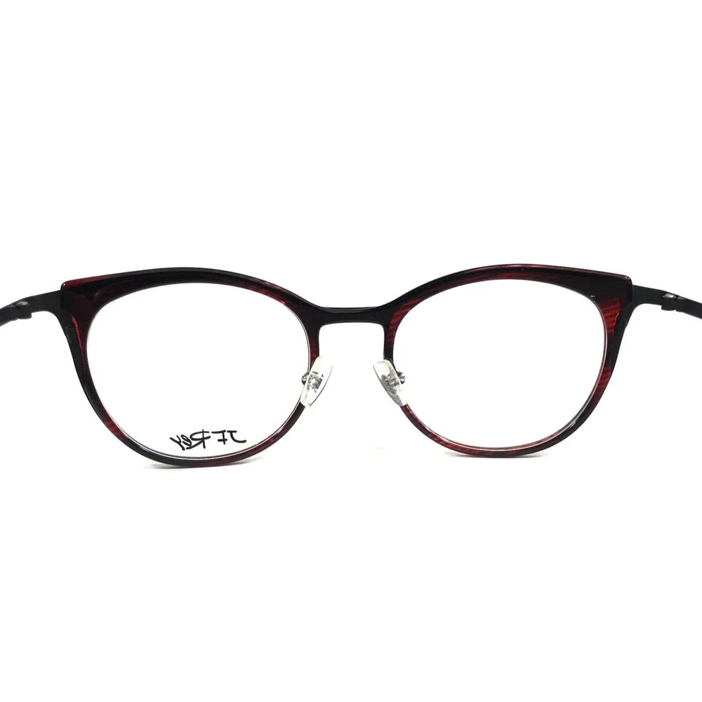 J. F. Rey Eyeglasses Frames JF2822 3545 Black Red Striped Horn Cat Eye 52-19-143